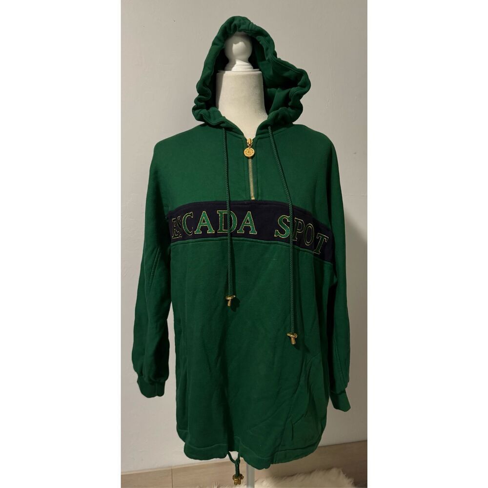 Escada Sport Green hooded gold zipper sweater S